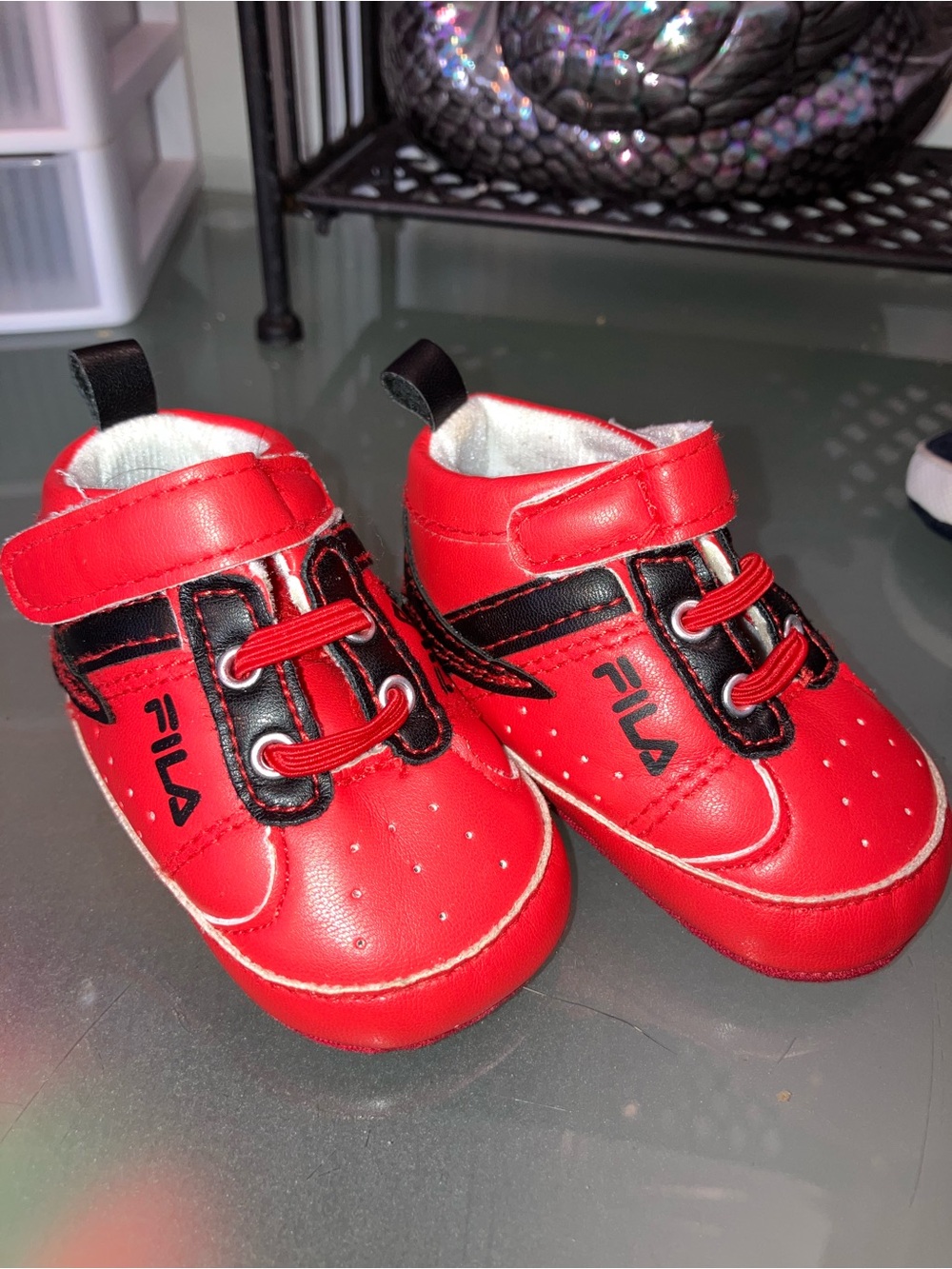 Fila Red & Black Baby Sneakers - Hook & Loop Closure 0-6 Months